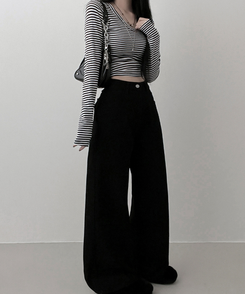 コットンポケットストレートワイドパンツ BLACK