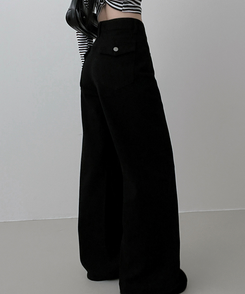 コットンポケットストレートワイドパンツ BLACK