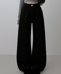 コットンポケットストレートワイドパンツ BLACK