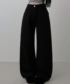 コットンポケットストレートワイドパンツ BLACK