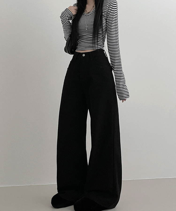 コットンポケットストレートワイドパンツ BLACK