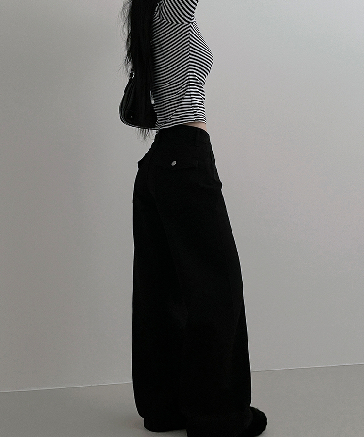 コットンポケットストレートワイドパンツ BLACK