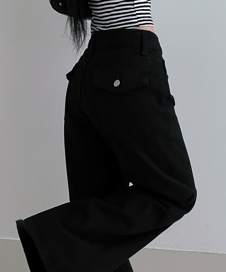 コットンポケットストレートワイドパンツ BLACK