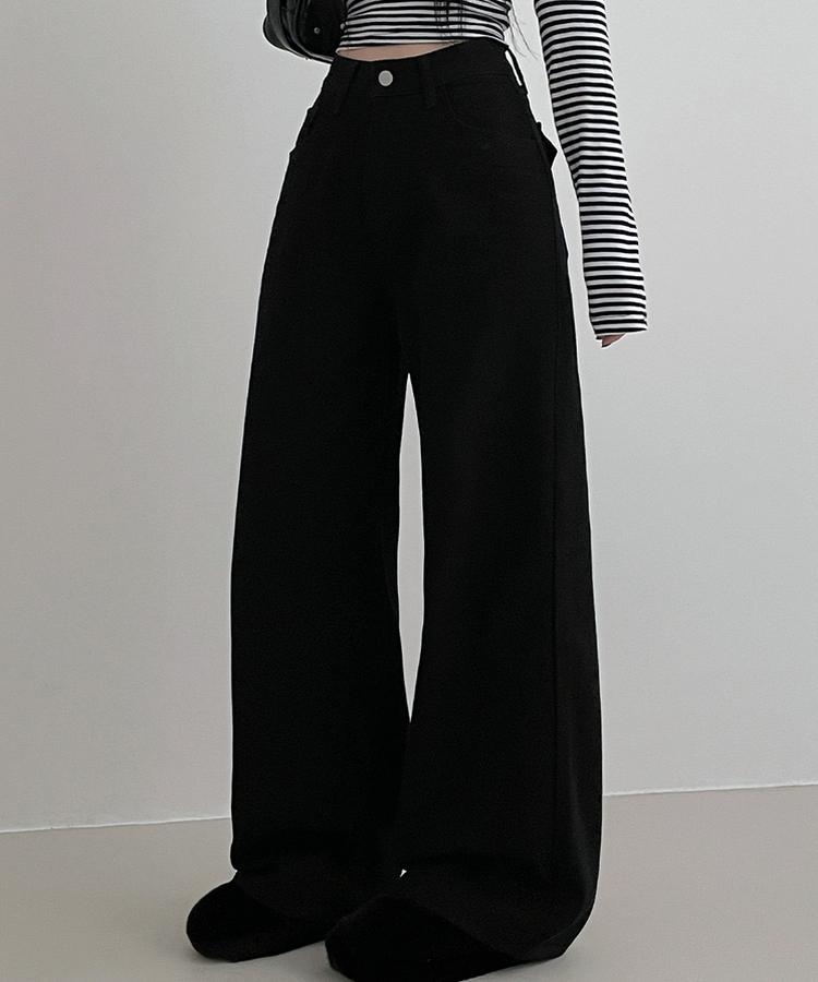 コットンポケットストレートワイドパンツ BLACK