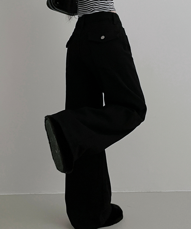 コットンポケットストレートワイドパンツ BLACK