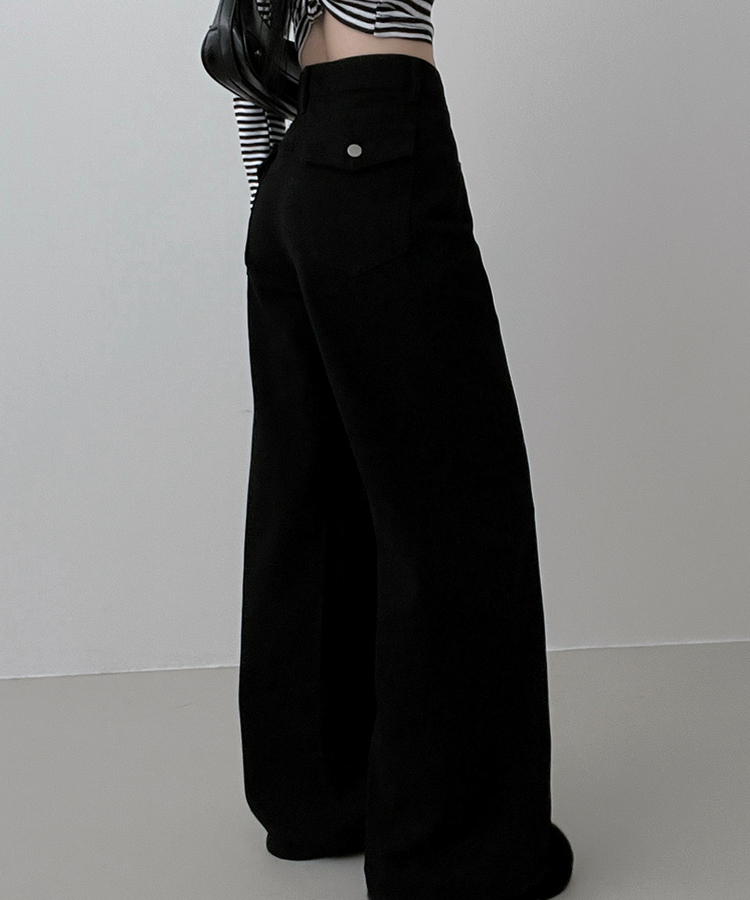 コットンポケットストレートワイドパンツ BLACK