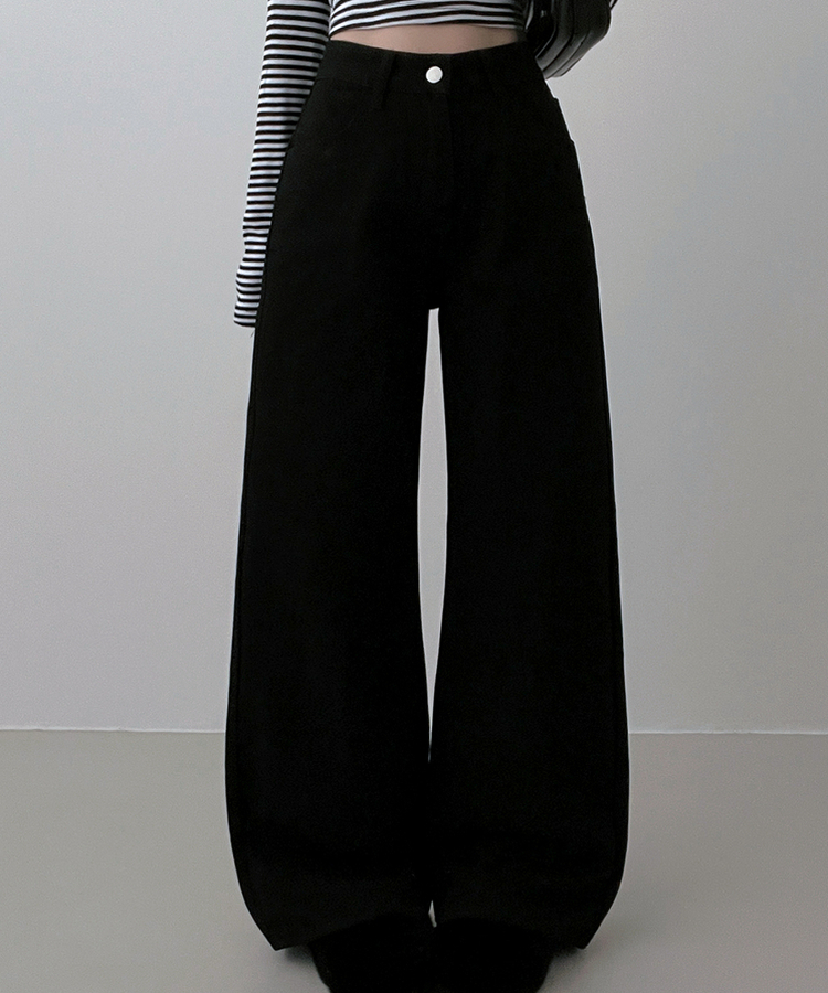 コットンポケットストレートワイドパンツ BLACK