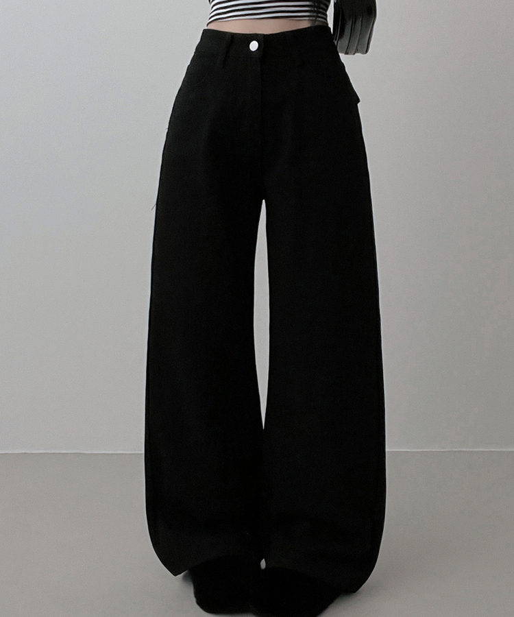 コットンポケットストレートワイドパンツ BLACK