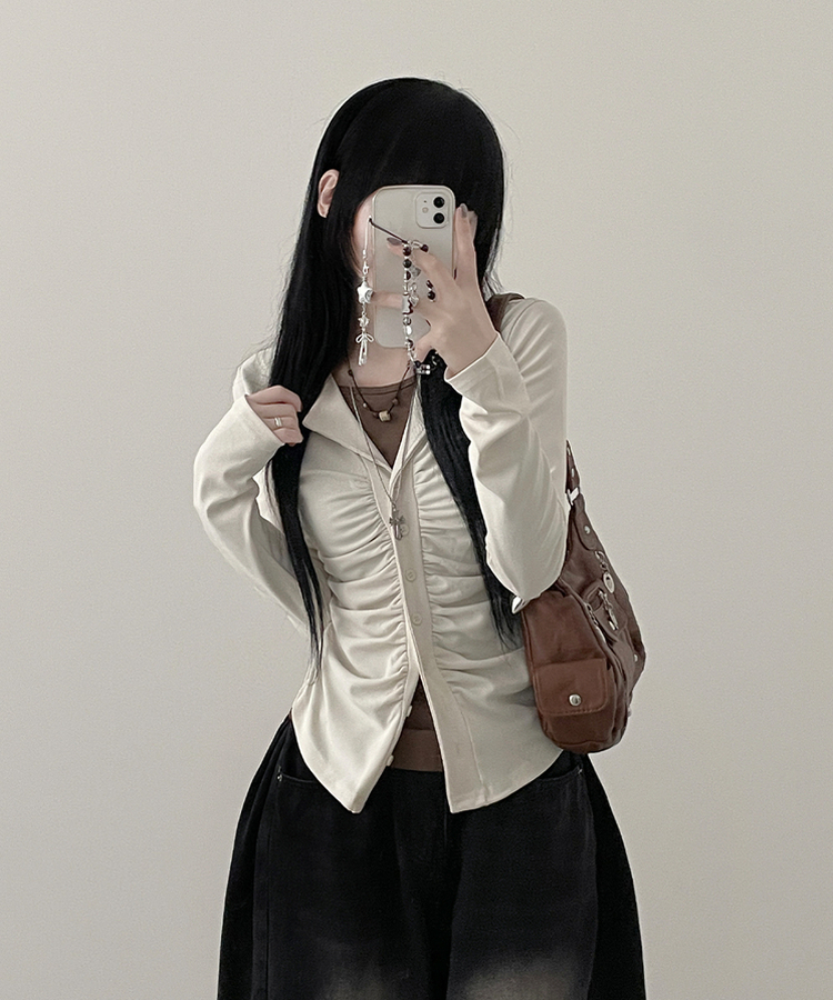 シャーリングレイヤードカーディガン IVORY