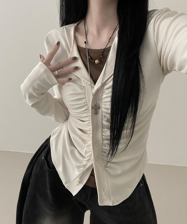 シャーリングレイヤードカーディガン IVORY
