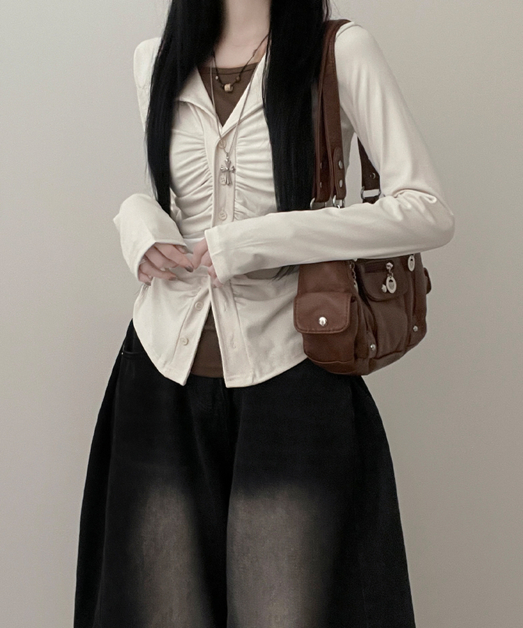 シャーリングレイヤードカーディガン IVORY