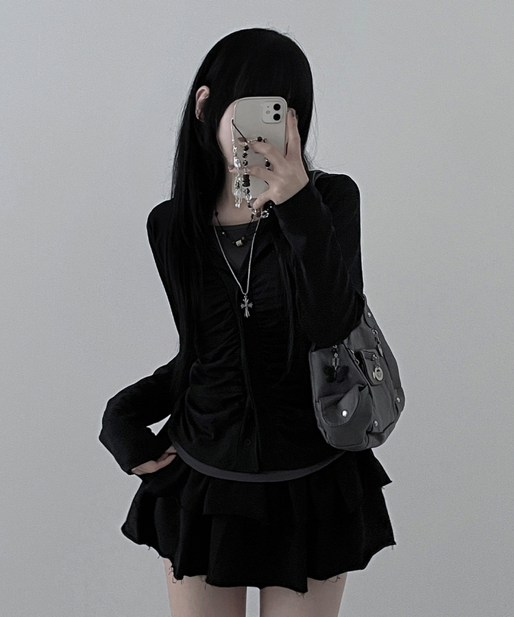 シャーリングレイヤードカーディガン BLACK