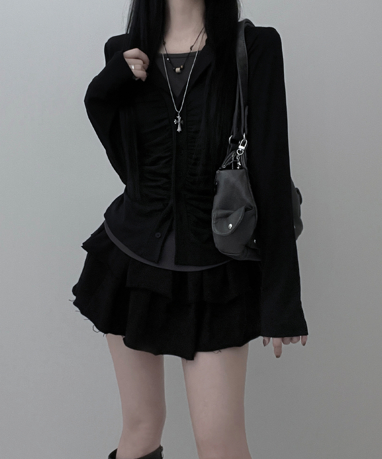 シャーリングレイヤードカーディガン BLACK