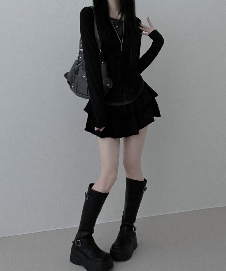シャーリングレイヤードカーディガン BLACK