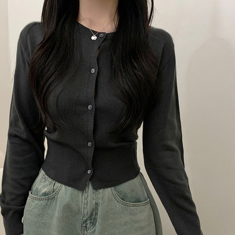 シンプルラウンドニットカーディガン(6color) CHARCOAL