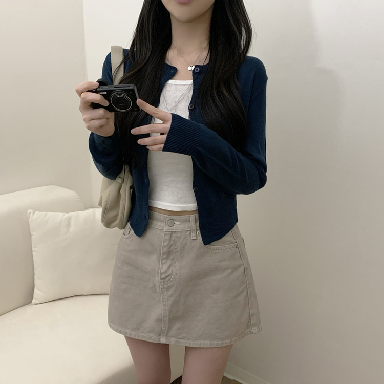 シンプルラウンドニットカーディガン(6color) NAVY