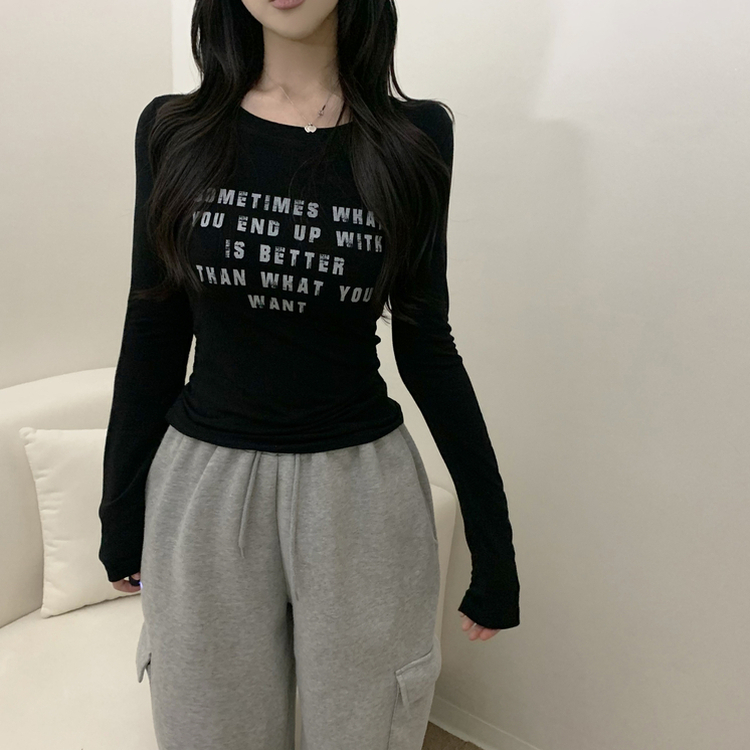 レタリング長袖Tシャツ BLACK