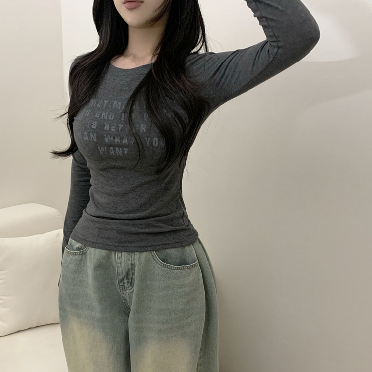 レタリング長袖Tシャツ CHARCOAL