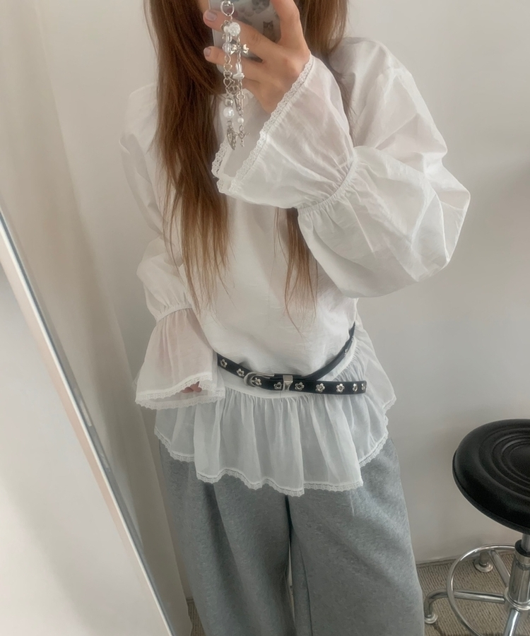 フリルレースバルーンブラウス IVORY