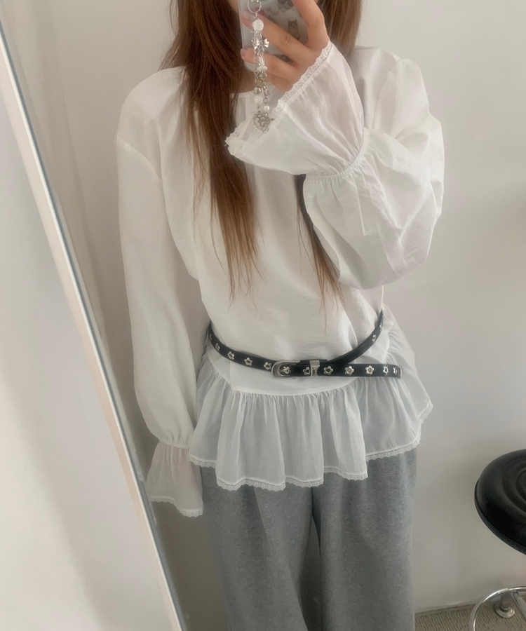 フリルレースバルーンブラウス IVORY