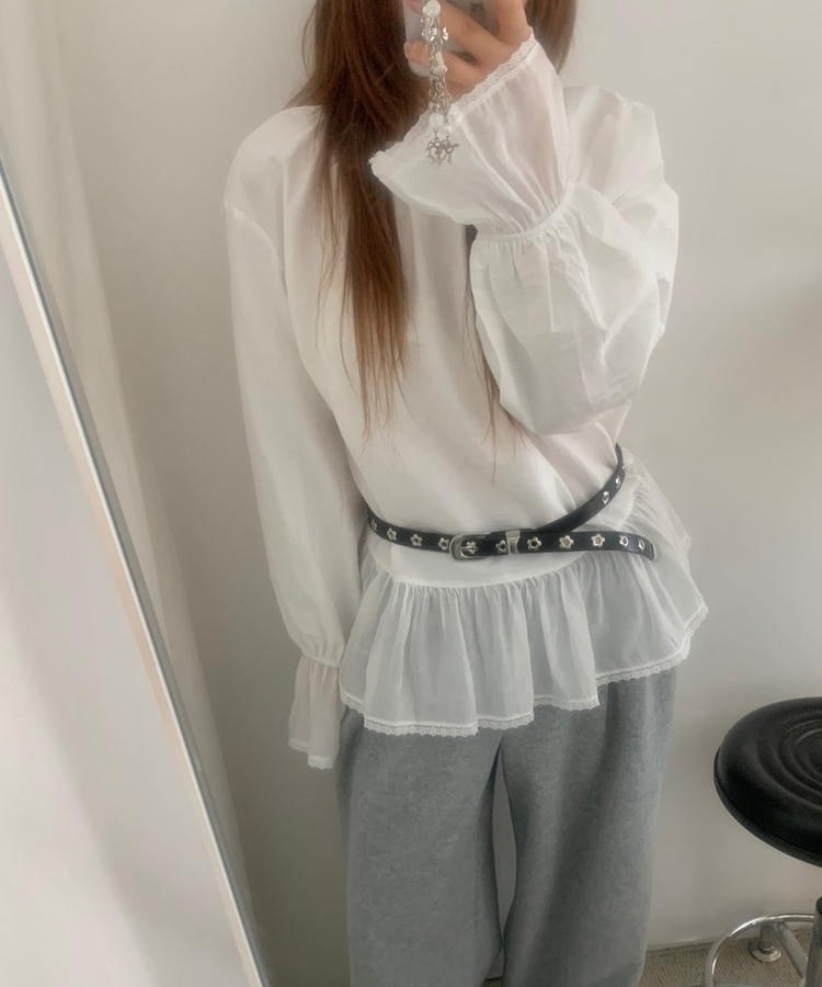 フリルレースバルーンブラウス IVORY