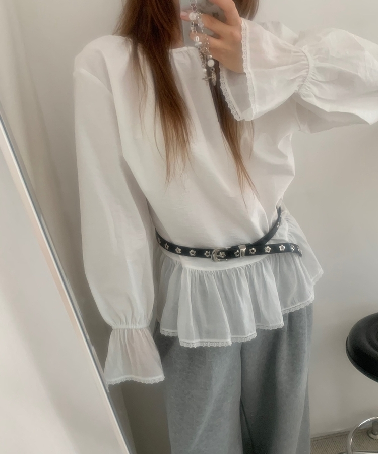 フリルレースバルーンブラウス IVORY