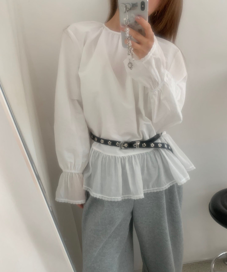 フリルレースバルーンブラウス IVORY