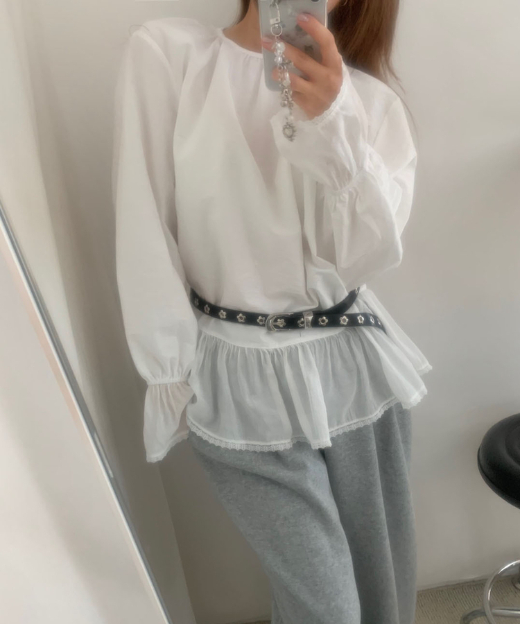 フリルレースバルーンブラウス IVORY