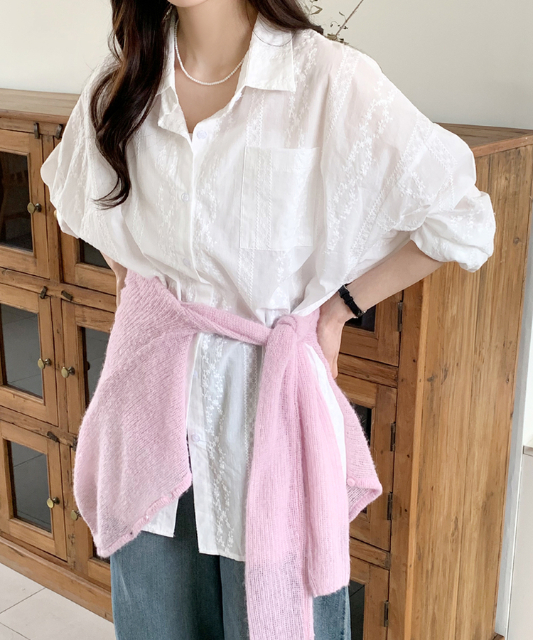 刺繍オーバーフィットシャツ