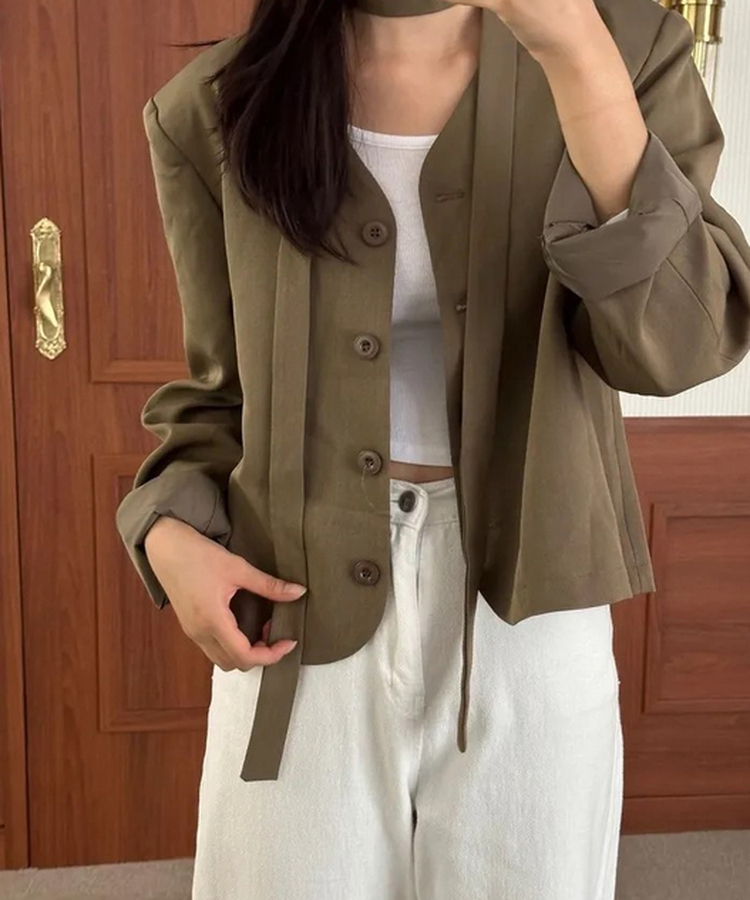 【マフラー付き】シンプルデイリージャケット BROWN