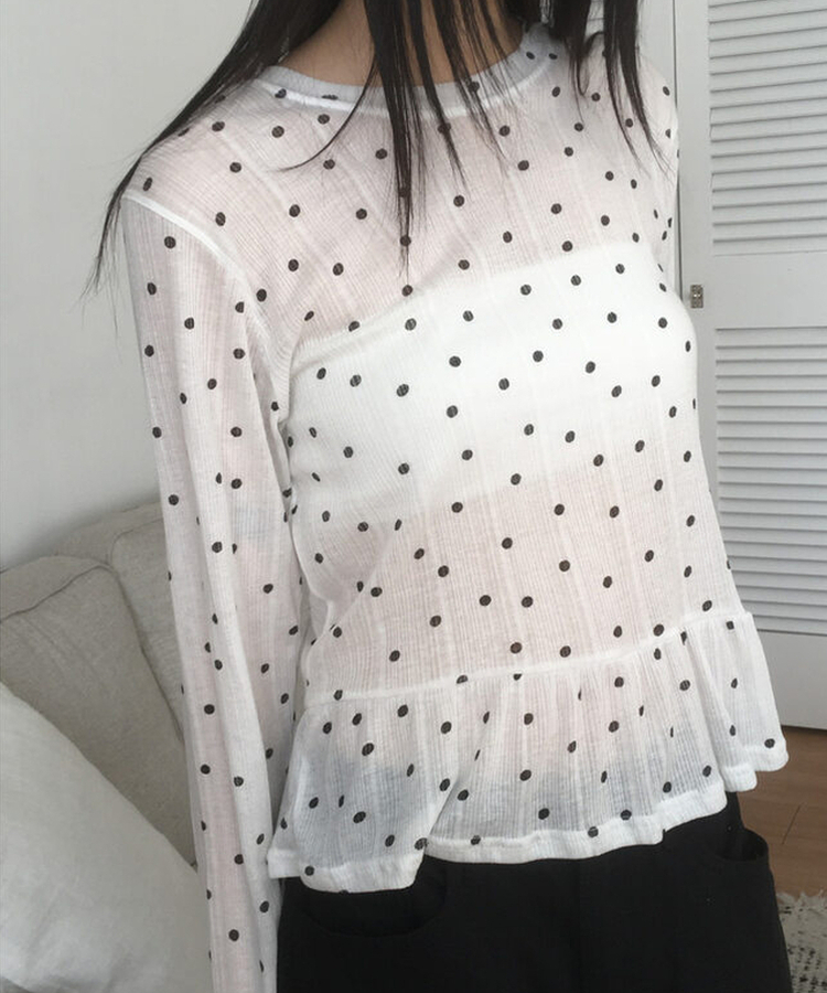 ドットレイヤードフリル長袖Tシャツ IVORY