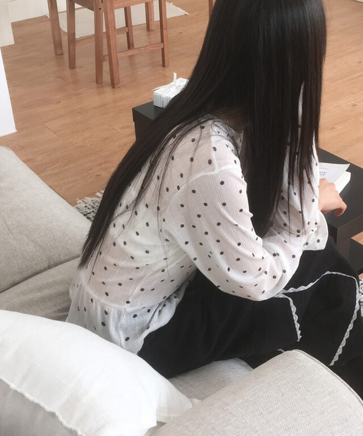 ドットレイヤードフリル長袖Tシャツ IVORY
