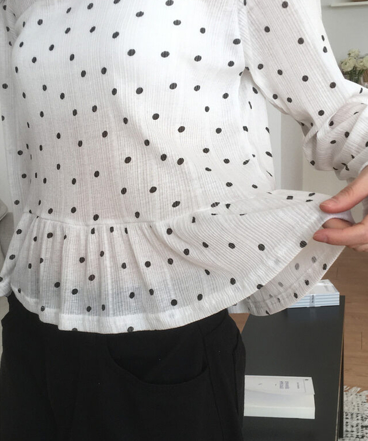 ドットレイヤードフリル長袖Tシャツ IVORY