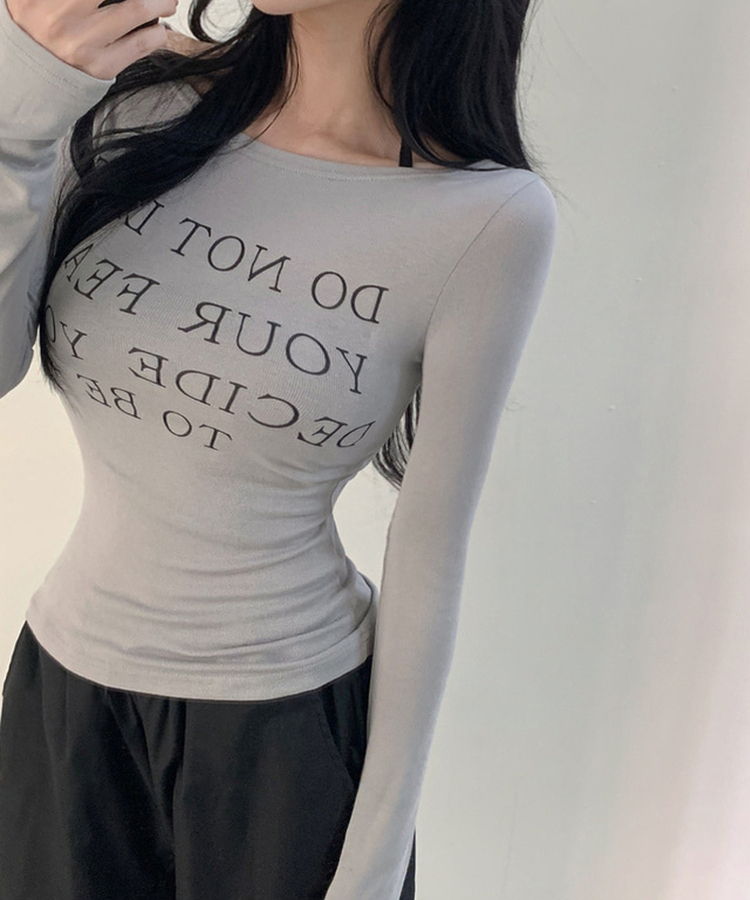 レタリングスリム長袖Tシャツ GREY