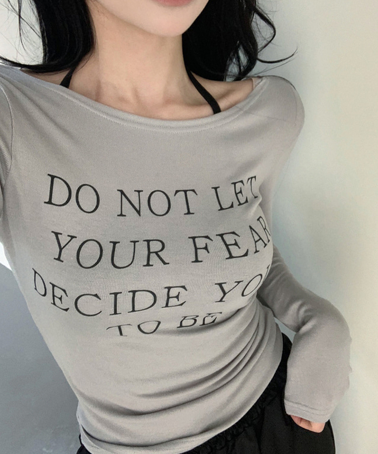 レタリングスリム長袖Tシャツ GREY