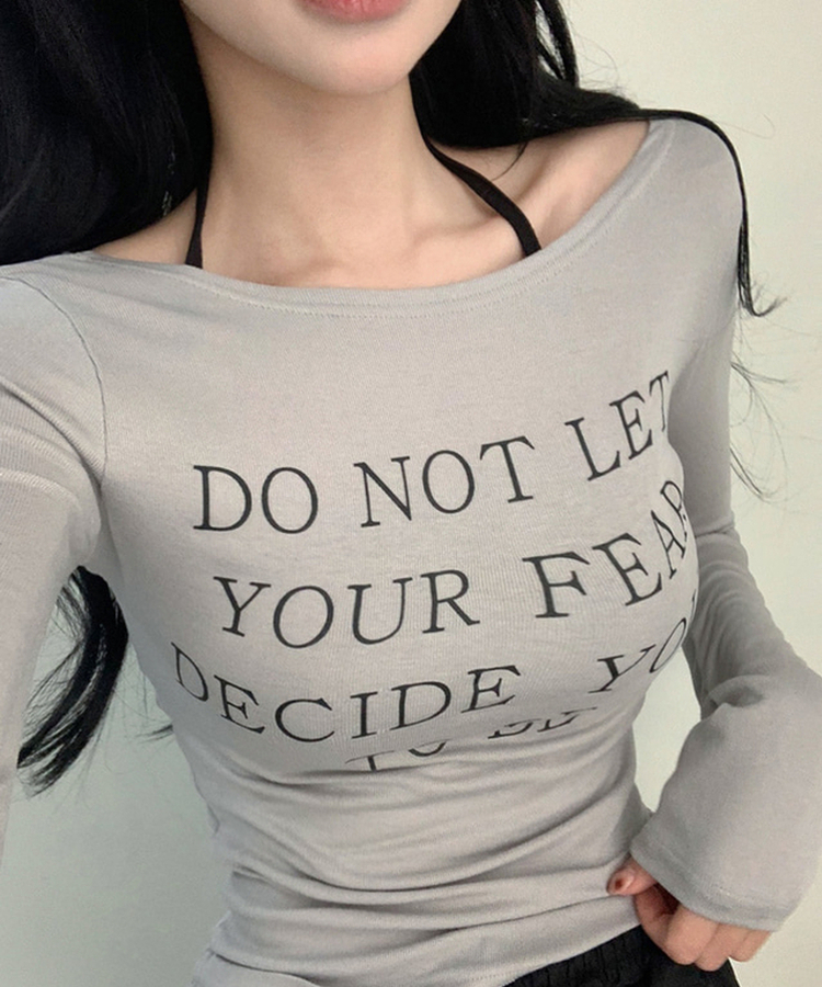 レタリングスリム長袖Tシャツ GREY