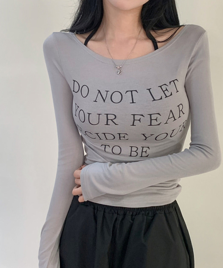 レタリングスリム長袖Tシャツ GREY