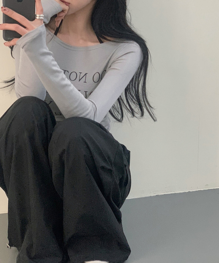 レタリングスリム長袖Tシャツ GREY