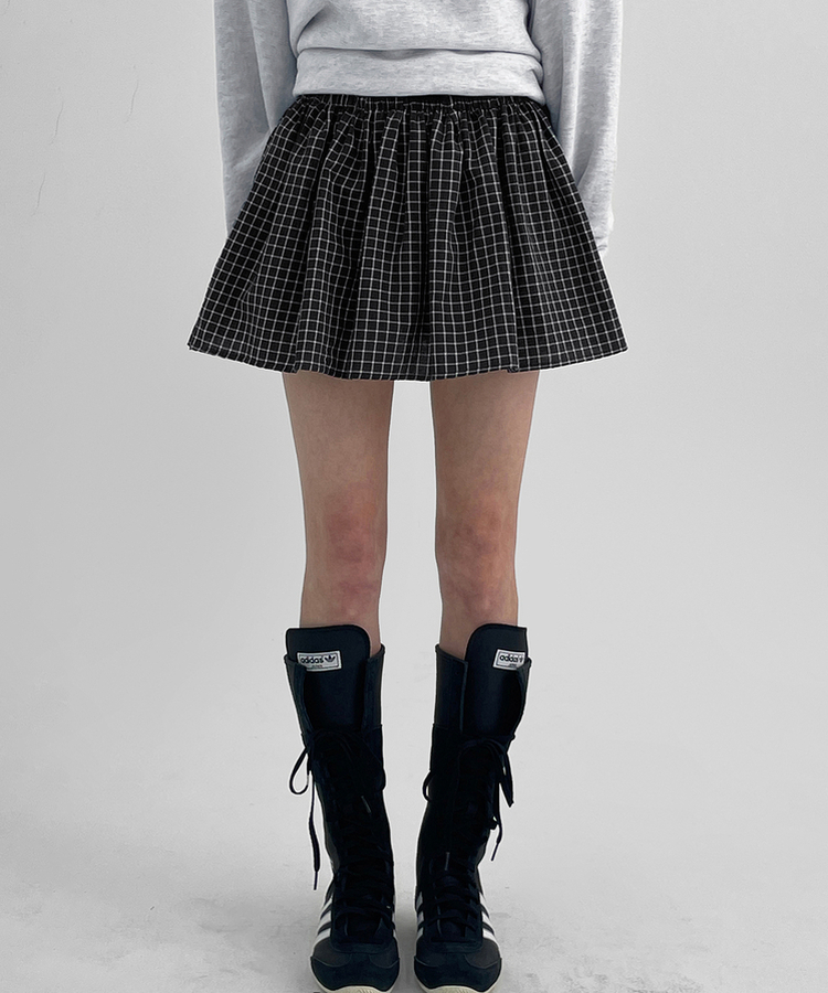 チェックフレアミニスカート BLACK