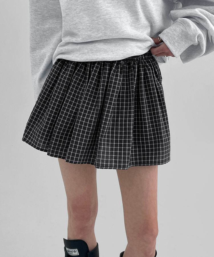 チェックフレアミニスカート BLACK