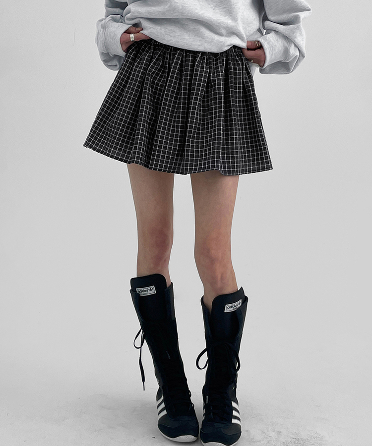 チェックフレアミニスカート BLACK
