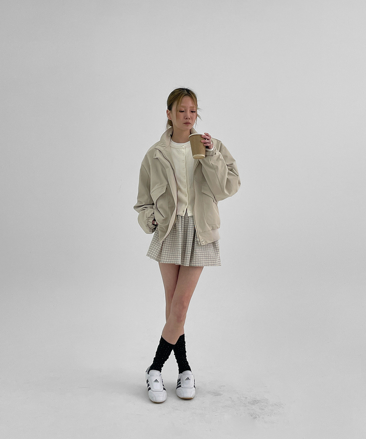 チェックフレアミニスカート IVORY