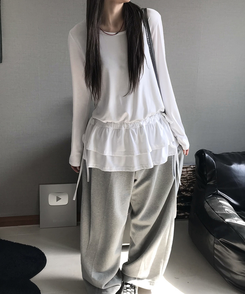 フリルレイヤードTシャツ IVORY