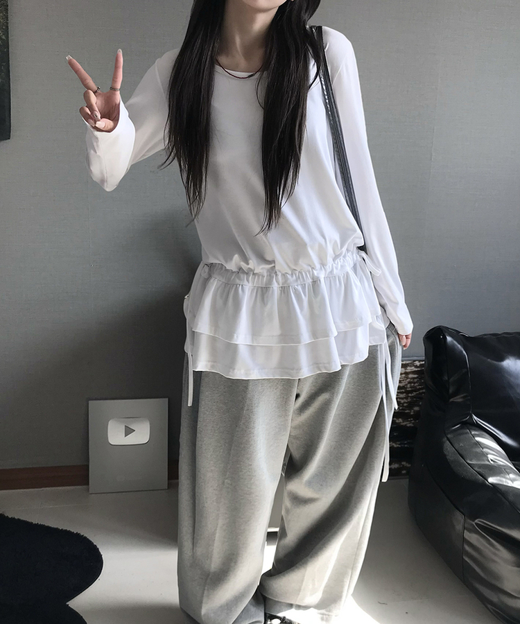 フリルレイヤードTシャツ IVORY