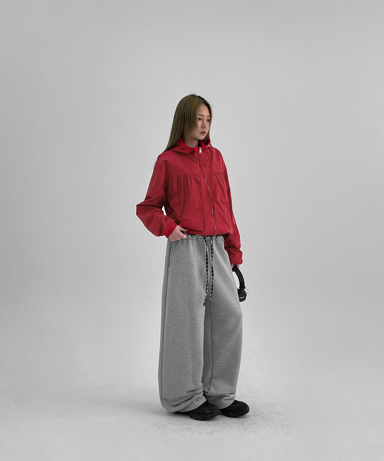 チェックバイカラーワイドバンディングパンツ GREY