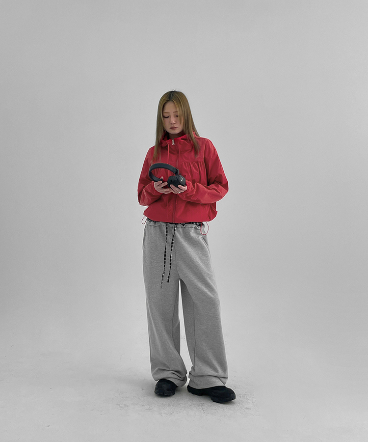 チェックバイカラーワイドバンディングパンツ GREY