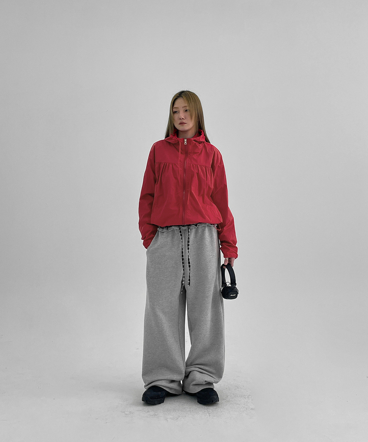 チェックバイカラーワイドバンディングパンツ GREY