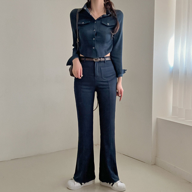 【SET】ジーンズシャツ ブーツカットパンツ DARK DENIM