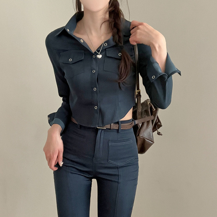 【SET】ジーンズシャツ ブーツカットパンツ DARK DENIM