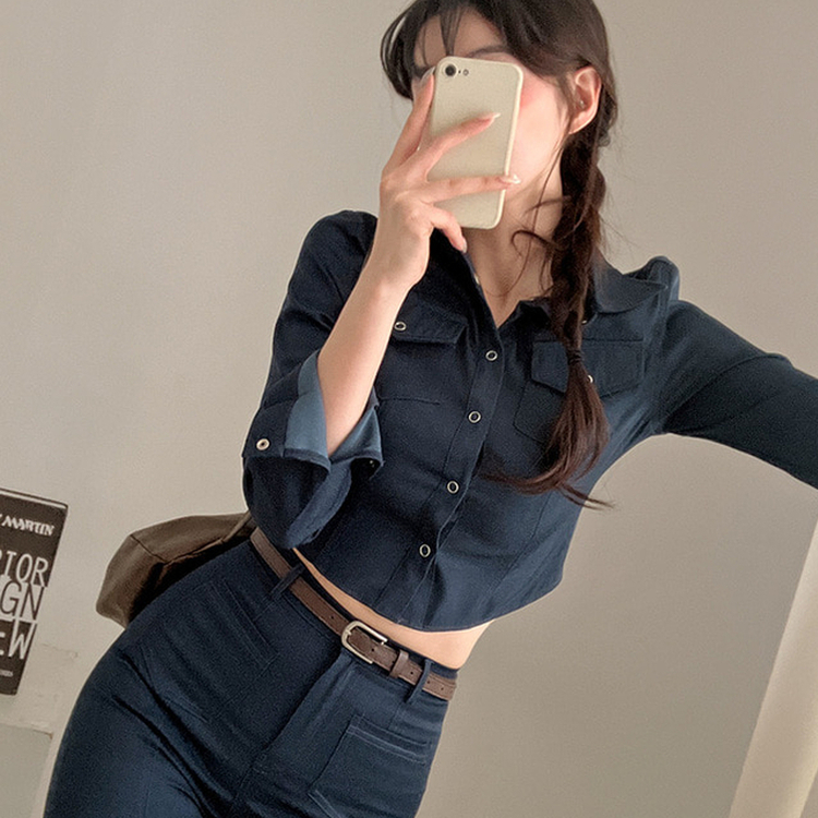 【SET】ジーンズシャツ ブーツカットパンツ DARK DENIM